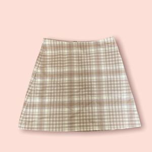 Plaid Mini Skirt in Cream and Tan